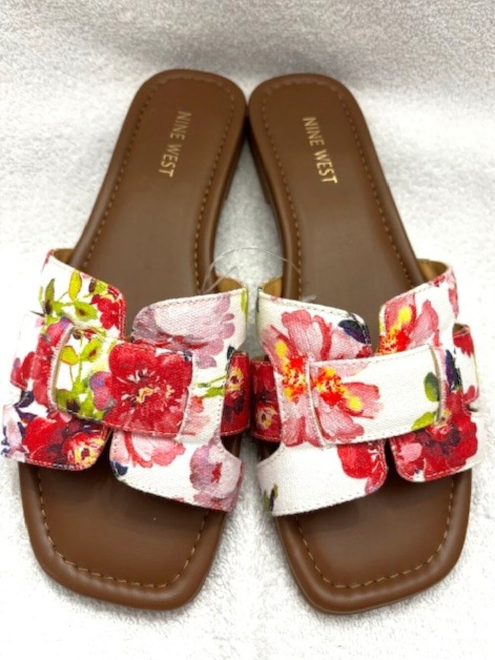 Nine West Floral Red Pink Slip-On Sandals